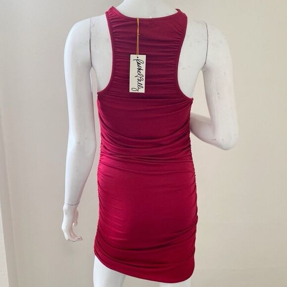 Rachel Pally Red High Neck Racerback Sleeveless Dress w Ruching on Sides - Picture 4 of 8